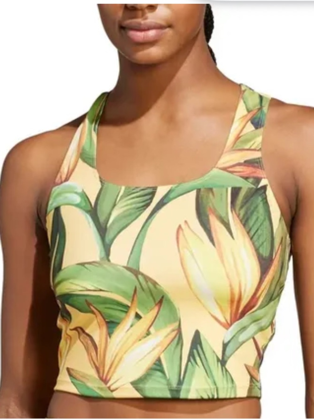 Adidas x FARM Rio trainer tank top features a vibrant botanical print and a race